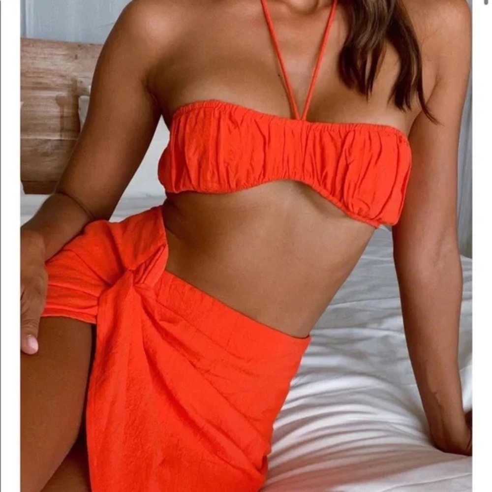 White Fox Boutique Red Crop Top Bralette with Halter String Tie and Zip back